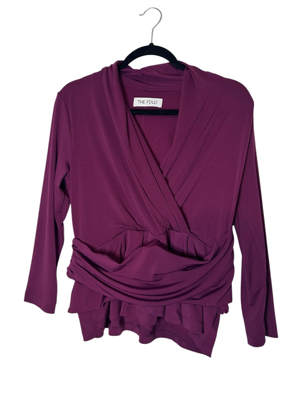 The Fold Women's Wrap Front Long Sleeve Top in Deep Plum